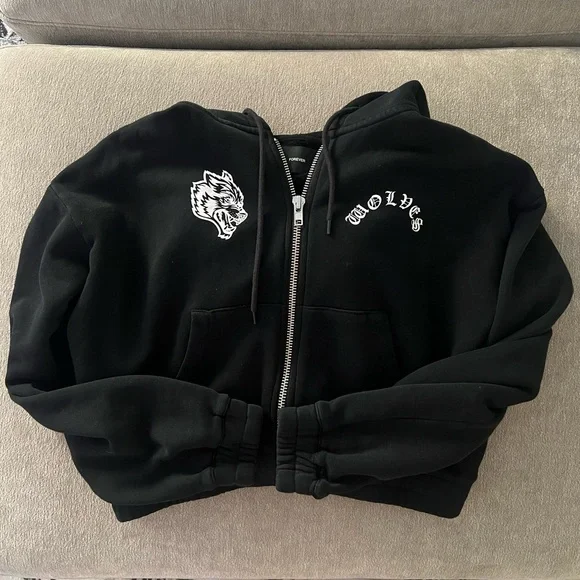 Darc Sport Wolf Chopper "Chambers" (Cropped) Zip Hoodie in Black - Picture 1 of 4